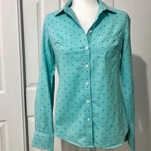 Merona Polkadot Aqua Green Long Sleeve Polo